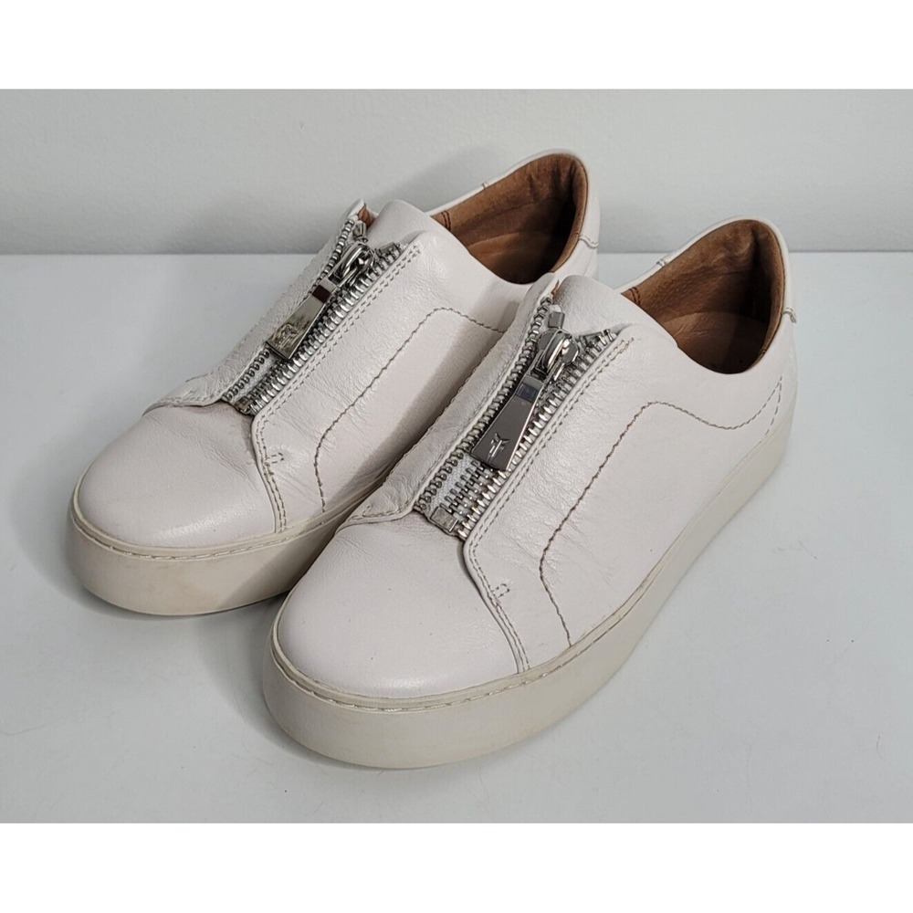 Fryeโ Sneakers Womens Size 8.5 M Lena Zip Low White Leather 3471320